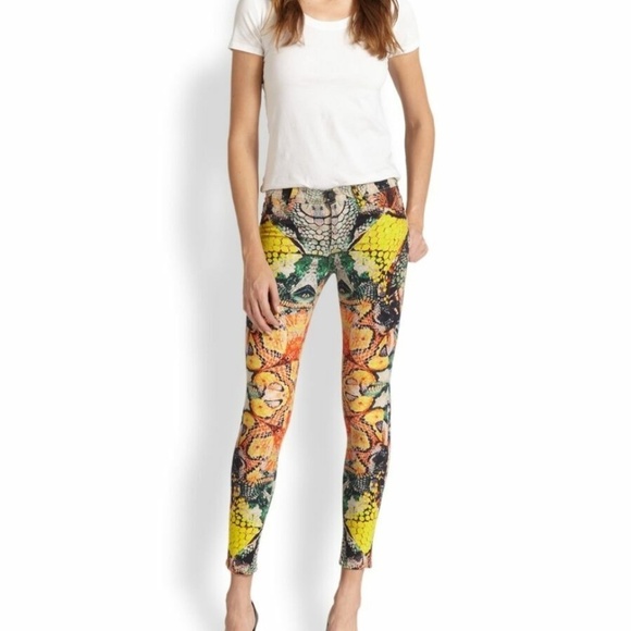 Hudson Jeans Denim - Hudson Nico Mid Rise Super Skinny Milky Way Multicolor Snakeskin Design Size 25